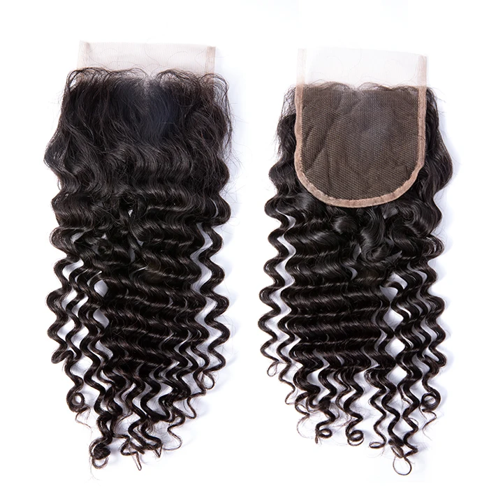 

GS Brazilian hair wholesale 100% cuticle aligned HD thin swiss lace film 4X4 5X5 6X6 7X7 4X13 6X13 lace closure deep curly, Natural balck