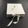 Easy folding pure white gift box with gold shiny stamping logo on the outside box top with ribbon