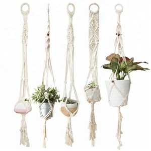 Image of 100% cotton macrame hanging planter pots outdoor indoor home decor wall hanging planter basket