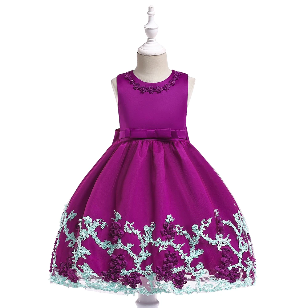

Free Shipping Kids Graduation Party Gown Girls Party Frock Tulle Wedding Floral Dress L5028, Maroon;purple;blue