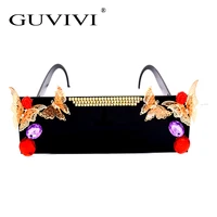 

GUVIVI OEM logo flat top black lens luxury diamond square girls flower butterfly sunglasses women