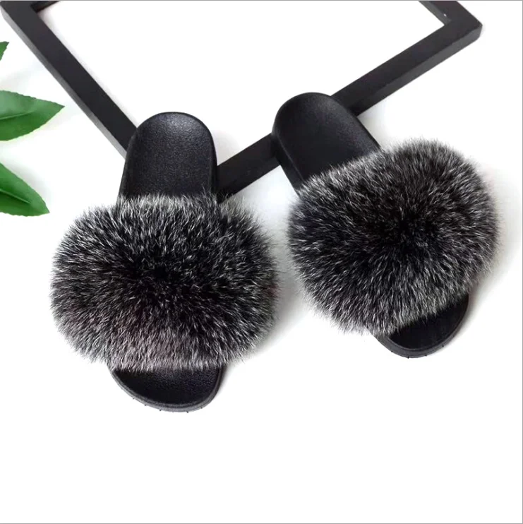 
Factory Direct Wholesale real brown fur slipper Soft fox Fur Slides slippers 