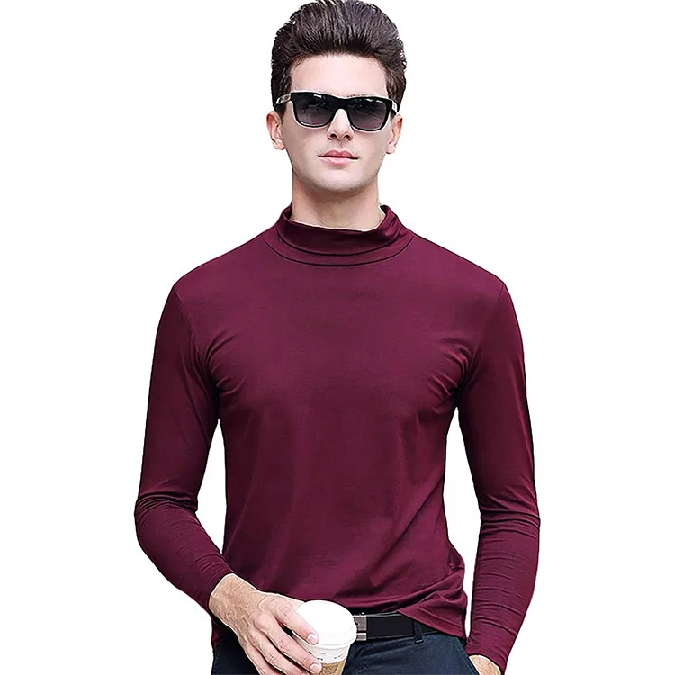 

Custom Men's High Collar Cotton Thin Style Pure Color Slim T Shirt