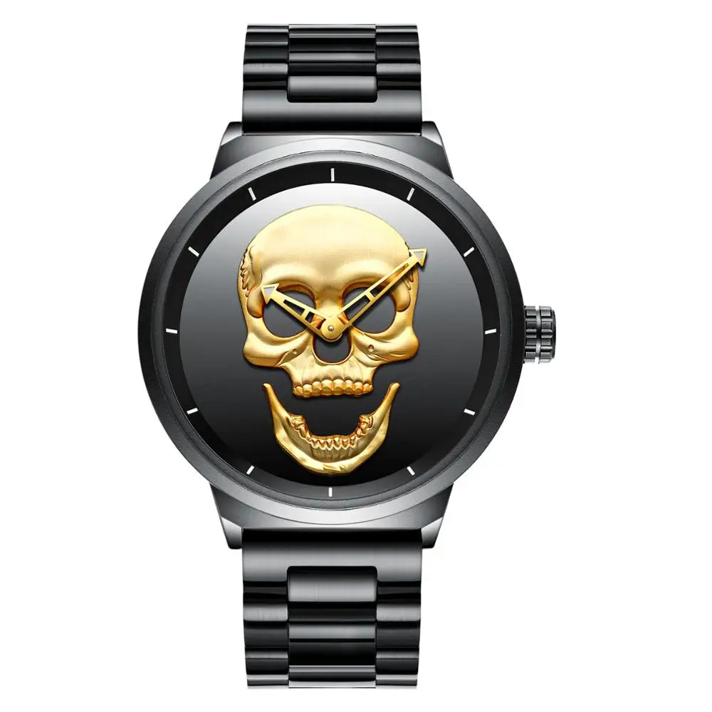 

Sport Watch Stainless Steel Mesh Band Men Watches Luxury Brand Skull Dial Men Black Waterproof Male Wrist Watch