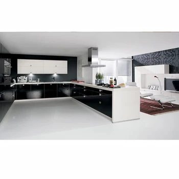 Fully Stocked Lacquered White High Glossy Modular Kitchen Cabinet
