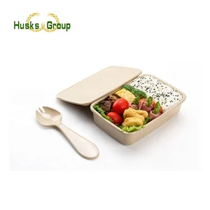 Image of Green and Biodegradable Bento Lunch Box with Fork