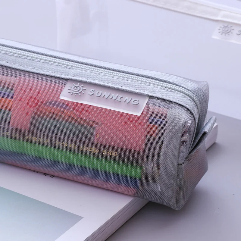 Korean fashion simple nylon mesh zipper pencil bag custom