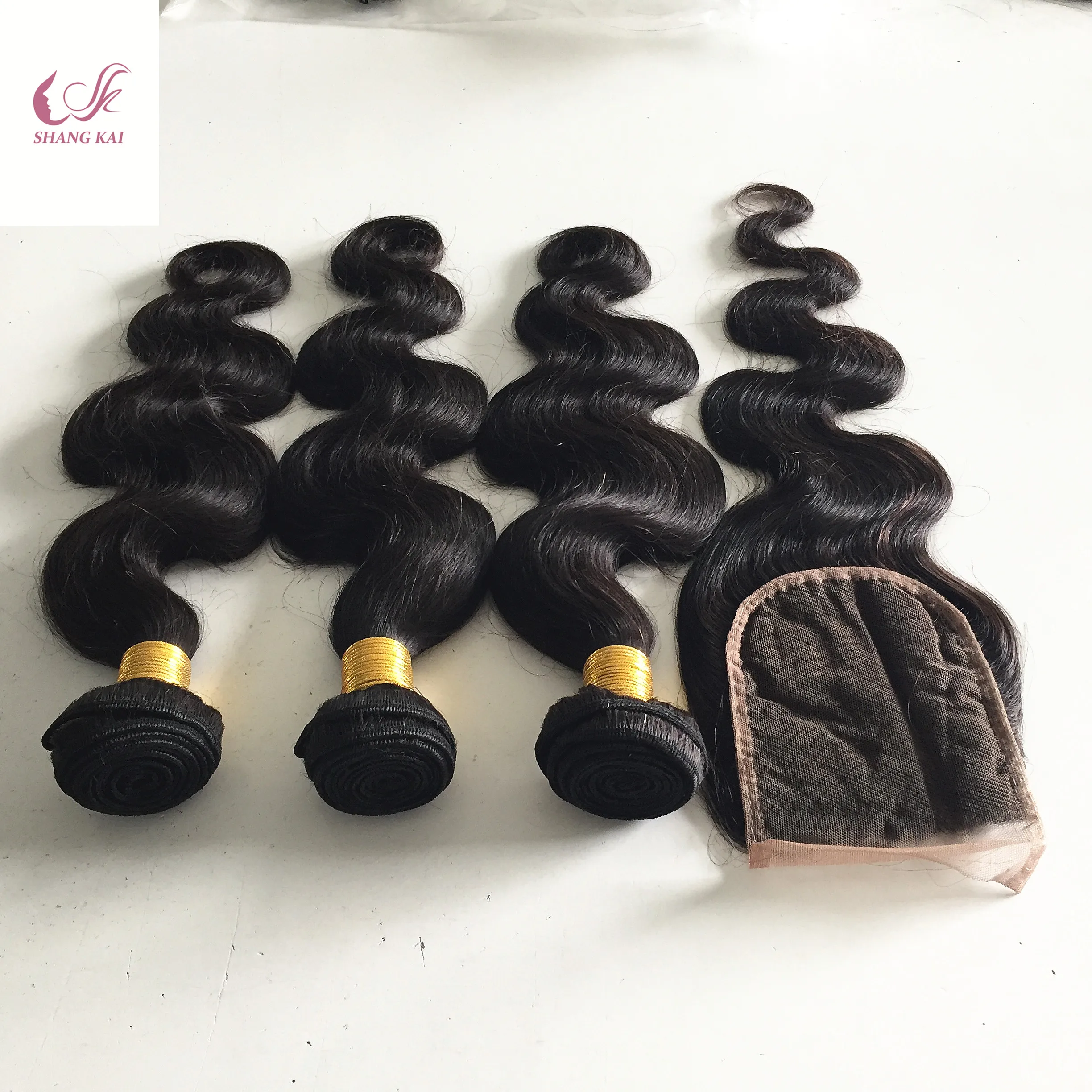 

Full cuticle aligned remy body wave 3 bundles with 1pc lace closure Colombian virgin hair bundles, Natural color(many color available)