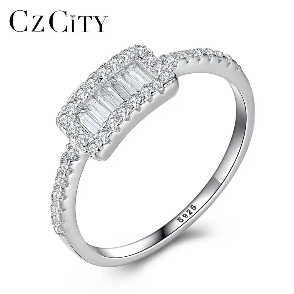 CZCITY Princess Cut CZ 925 Silver Engagement Ring for Women Clear Cubic ZIrconia Ring Fine Jewelry