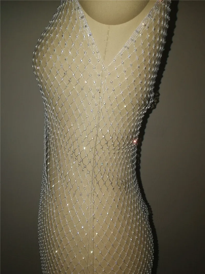 Women Beach Bikini Swimwear Elastic Mesh Bling Crystal Rhinestone Sexy