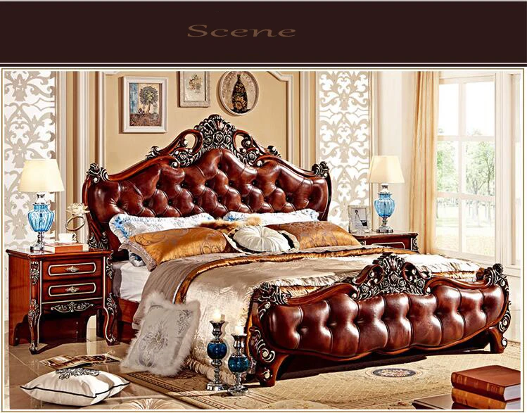 modern european solid wood bed Fashion Carved 1.8 m bed french bedroom furniture 75844