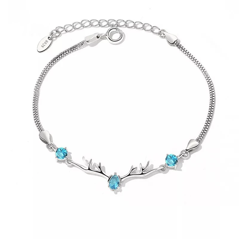 

New Fashion Silver Color Crystal Deer Elk Antlers Charm Bracelet For Women Chain Bracelet Jewelry (KB8146), As picture