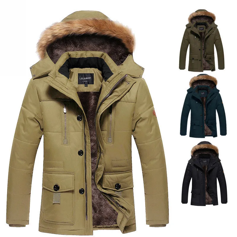 Ptyhk RG Mens Warm Faux Fur Removable Hooded Casual Down Jacket Puffer Outwear