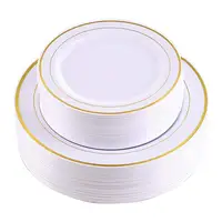 

10.25 Inch and 7.5 inch 60 Pieces Disposable Plastic Party Plates Gold Rim Dinner Plates