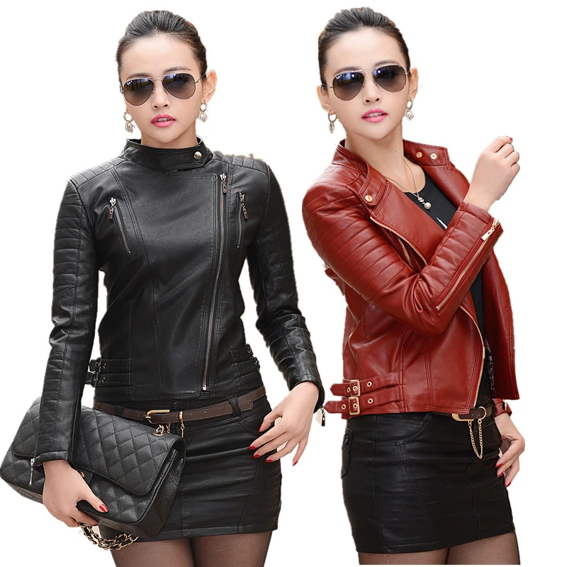 Compra señoras chaqueta de cuero rojo online al por mayor