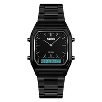 

skmei 1220 three time zone black steel watch stainless steel square watches for men