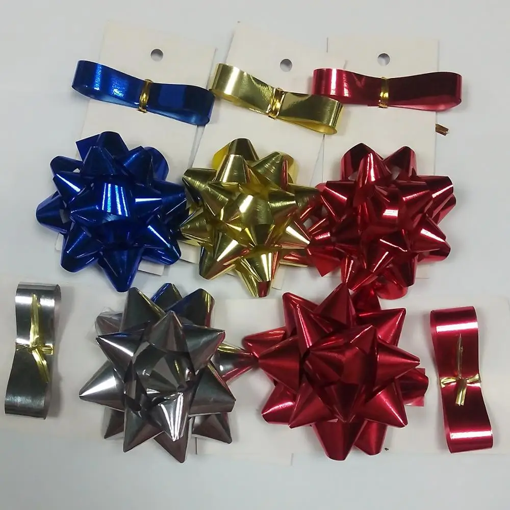 Different Size Metallic Ribbon And Star Bow Combination Set For Gift