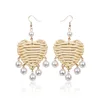 fashion handmade heart shape rattan pearl pendant women earrings