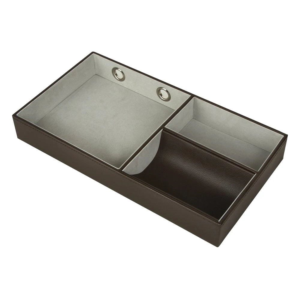 
Multi-function luxury modern black PU leather office desk organizer valet tray 