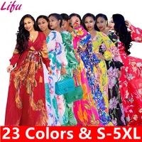 

Lifu 2019 Plus Size Women Clothing Fashion Floral Casual Dresses Women Summer Chiffon Long Sleeve Maxi Dresses Women