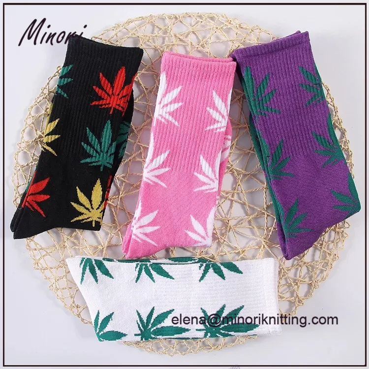 Minori Dropshipping Mens Socks Weed Leaf Jacquard Custom Cotton Plant