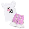 Cute Summer Baby Boutique Clothing Sets Cow Ruffle Shorts Applique Kids High Quality Baby Clothes
