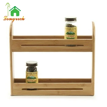 Wall Mounted 2 Tier Wood Wooden Spice Herb Storage Rack Jar Holder