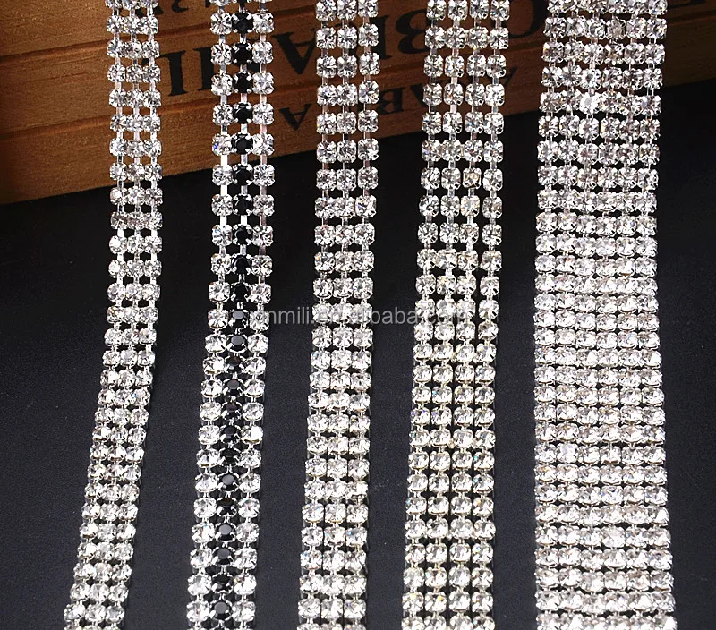 

custome 6rows 8row  888 diamond Rhinestone chain Cake Ribbon Trim Wedding Decoration for dress garment sewing accessories, Crystal and plating silver