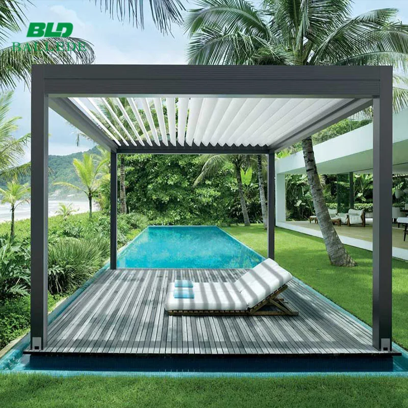 

Outdoor automatic aluminum pergola furniture with electric sliding glass roof system, Match any color ral/ aluminium motorised pergola