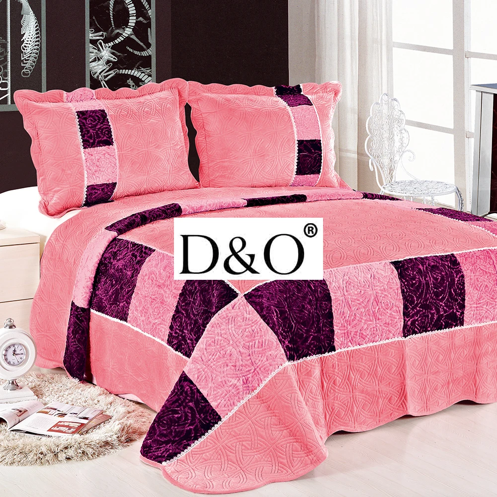 Wholesale Hand Made Soft 100 Polyester Velvet Patchwork Bedspread
