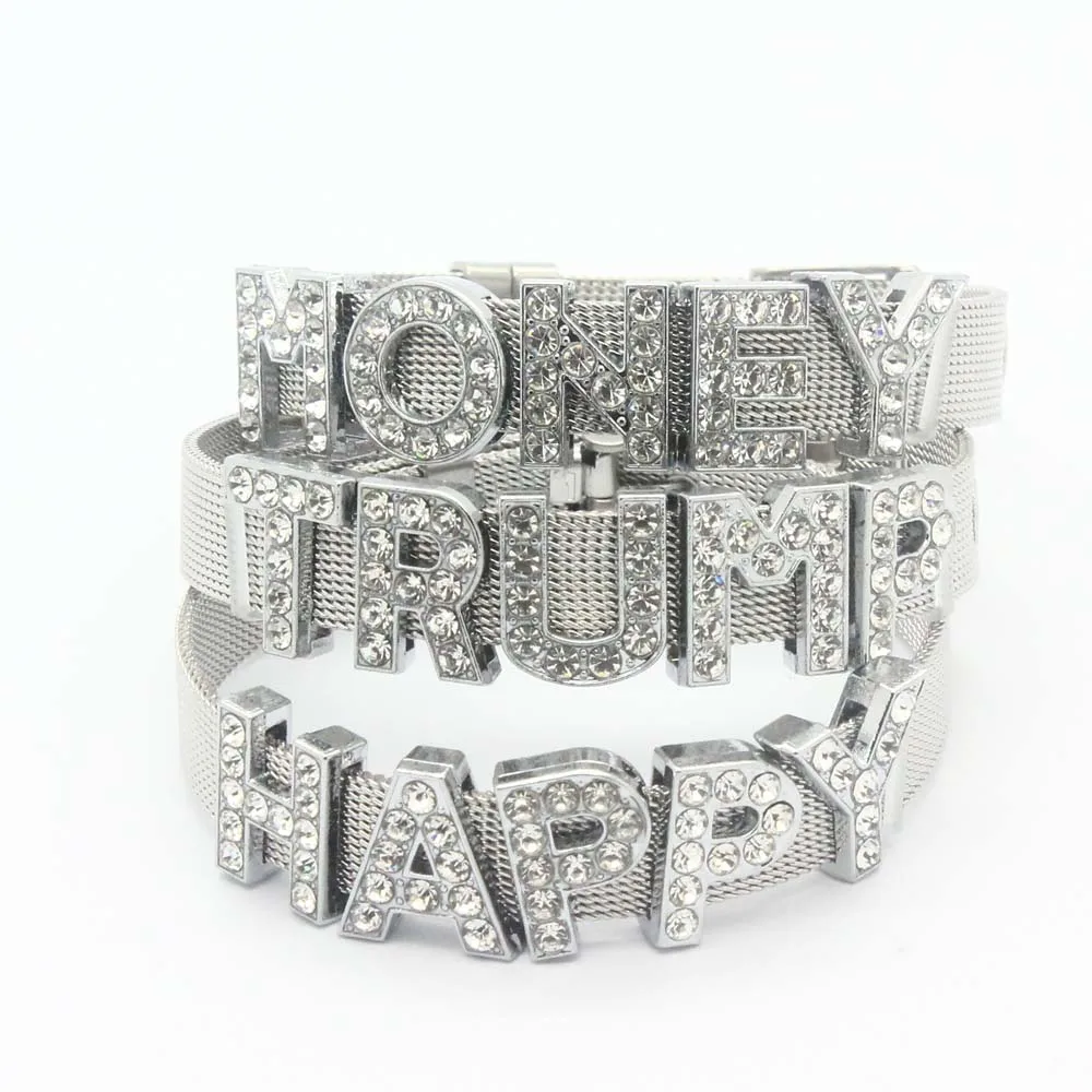 

DIY Crystal Rhinestone Mesh Bracelet Slide Keeper Bracelet Charms, Gold plated