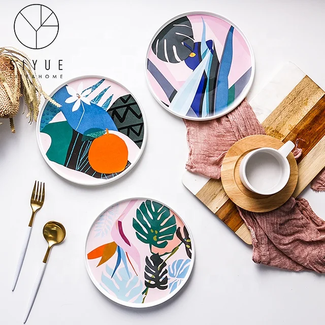 

Unique royal printed colorful decorative fine ceramic airline plate for dinner 2077
