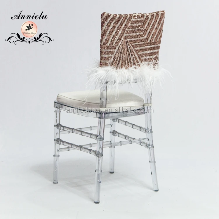 Hot sale sequin feather embroidered feather wedding chair cover
