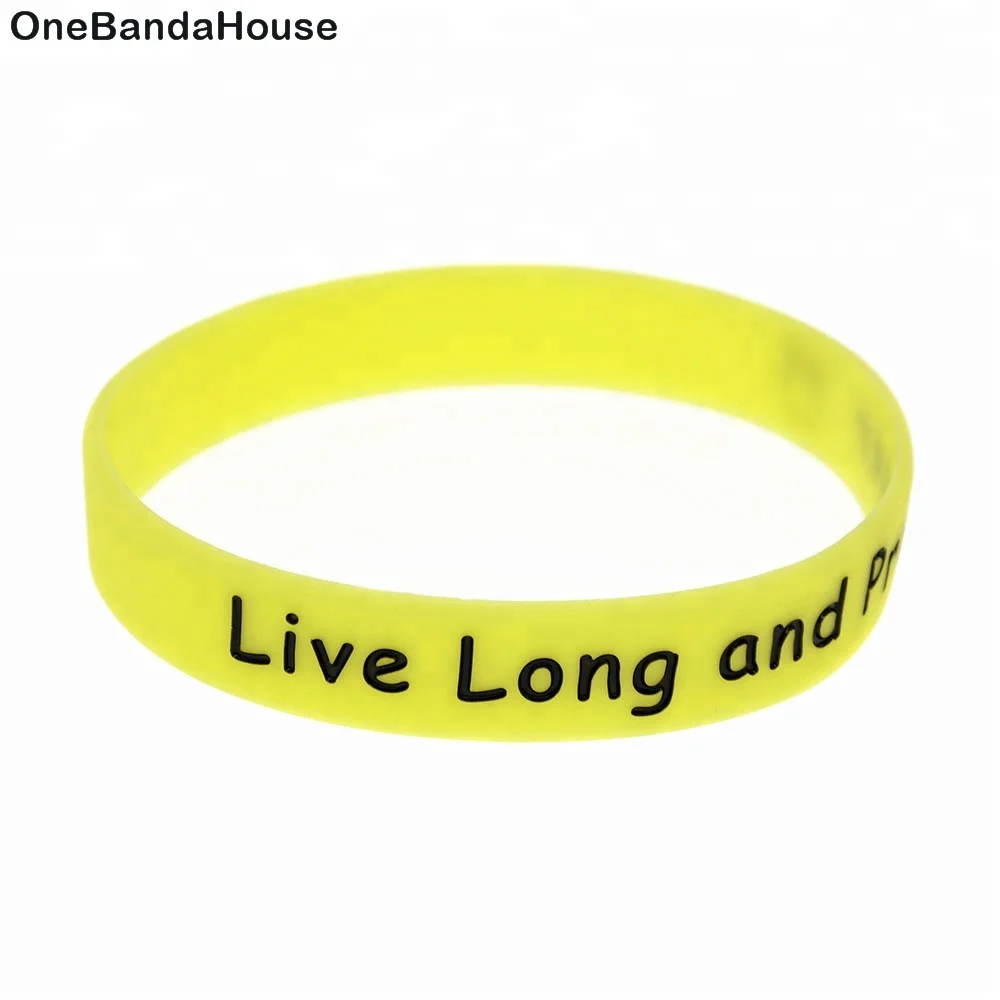 

50PCS Glow in dark Yellow Debossed Live Long and Prosper Silicone Rubber Wristband