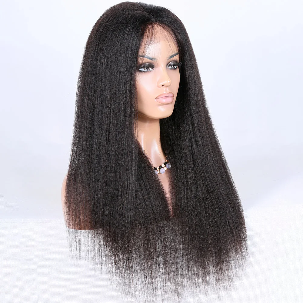 

Factory direct 130% density raw 100% Indian virgin hair kinky straight lace front wig