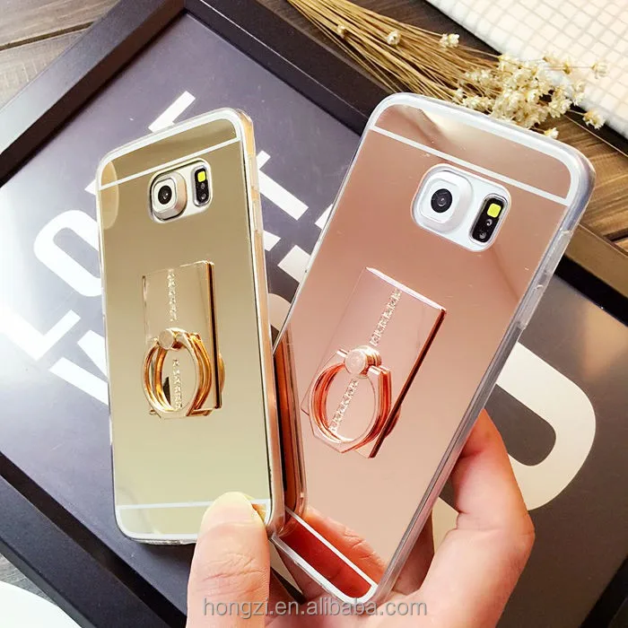 

For Samsung Galaxy A3 A5 2016 Case Fundas Ring Diamond Mirror Soft luxurious Metal Ring Cases Girly Coque Cover for S5 S6 edge