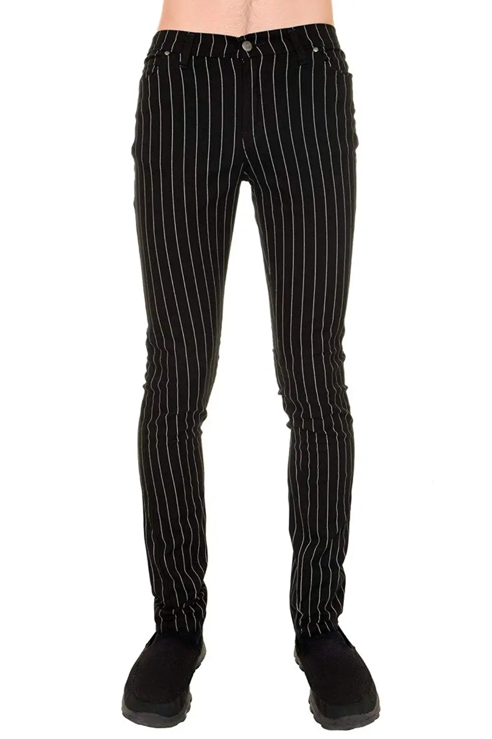 mens black and white striped skinny jeans