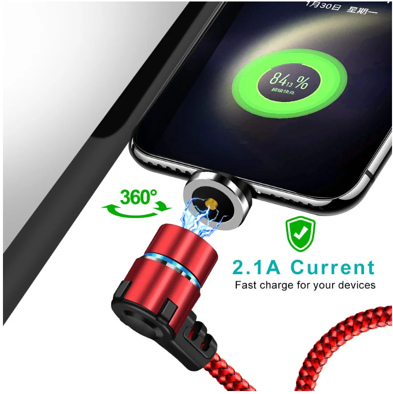 2.4A 3 in 1Magnetic Charge Cable 1M TYPE C Micro USB Cable For iPhone XR XS Max X Magnet