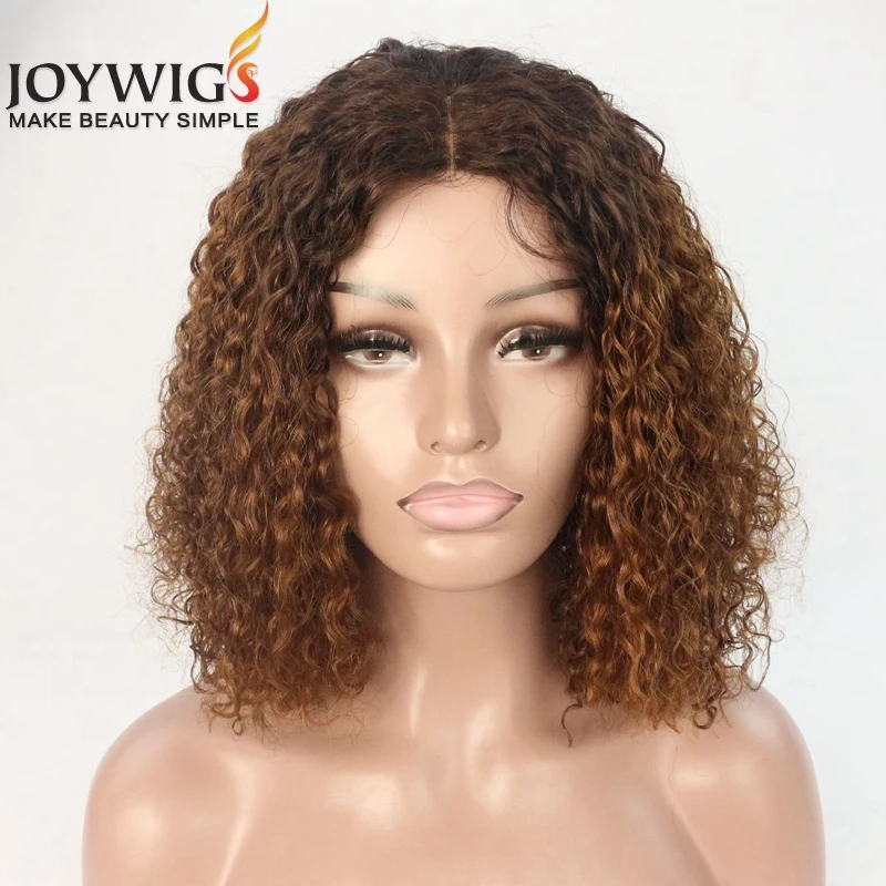 

100% Human Hair V Part Closure Wig 14INCH Ombre 4/30 180% Curly BOB Wig