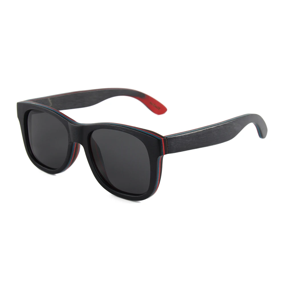 

Latest trends glasses full frame UV400 TAC polarized man custom logo skateboard wood sunglasses 2018, Black frames with smoke polarized lens
