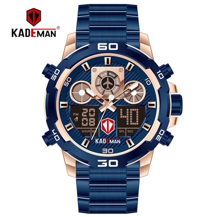 

kademan 6163 New Sports Men Watch TOP Brand Luxury Dual Display Wristwatch Waterproof Military Male Stainless Steel