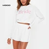 MGOO White Bride Slogan Long Sleeve Shorts Pyjama Set Polyester Cotton Sleepwear