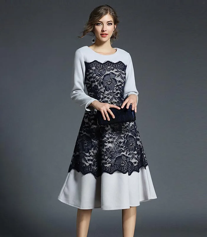 

Maxnegio long sleeve dress floral midi skirt rockabilly dress, As picture