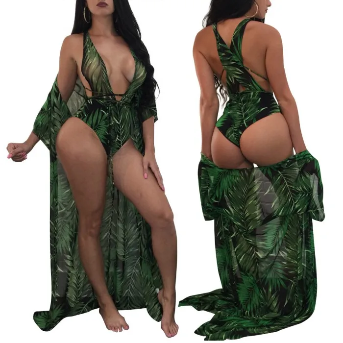 2019 Summer Women Print Bikini Chiffon spaghetti strap Swimwear A495