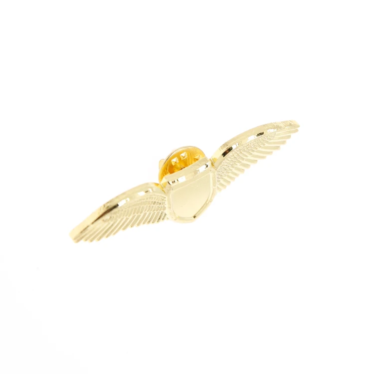 custom laser engraving logo gold plating blank metal shape guardian angel wings brooch lapel pin