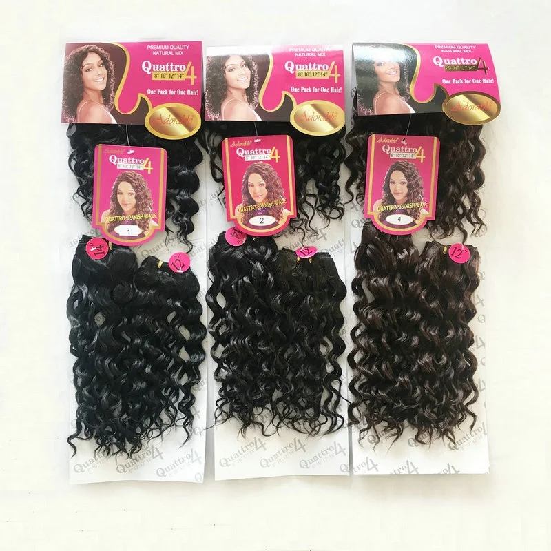 

heat resistant fiber Quattro Spanish wave afro kinky hair weaving 4 bundles/lot synthetic hair extensions with free fringe