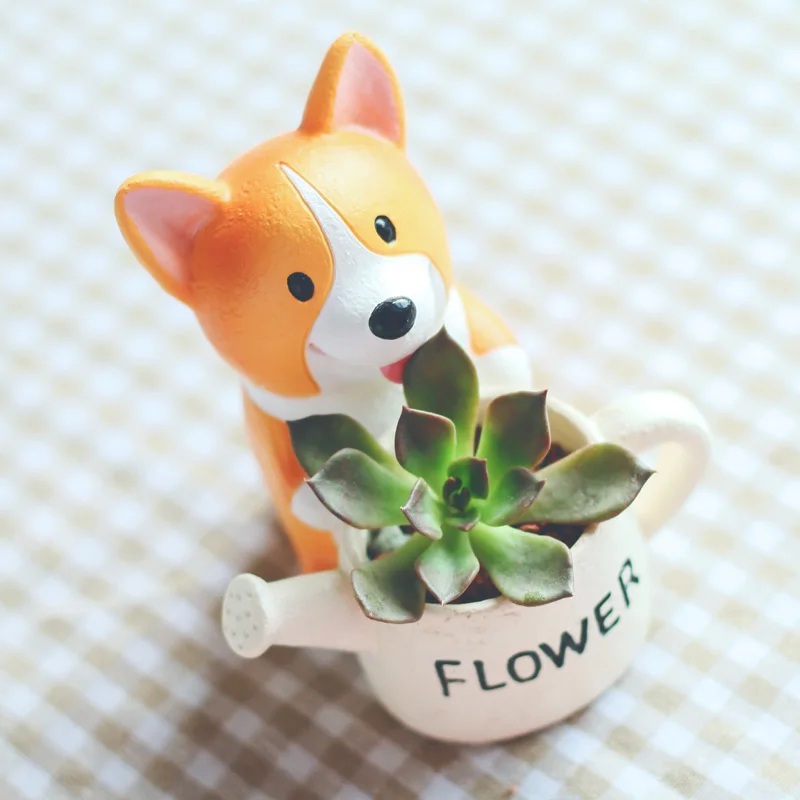 

Roogo cute polyresin welsh corgi pot succulent bonsai planter creative yard garden decoration