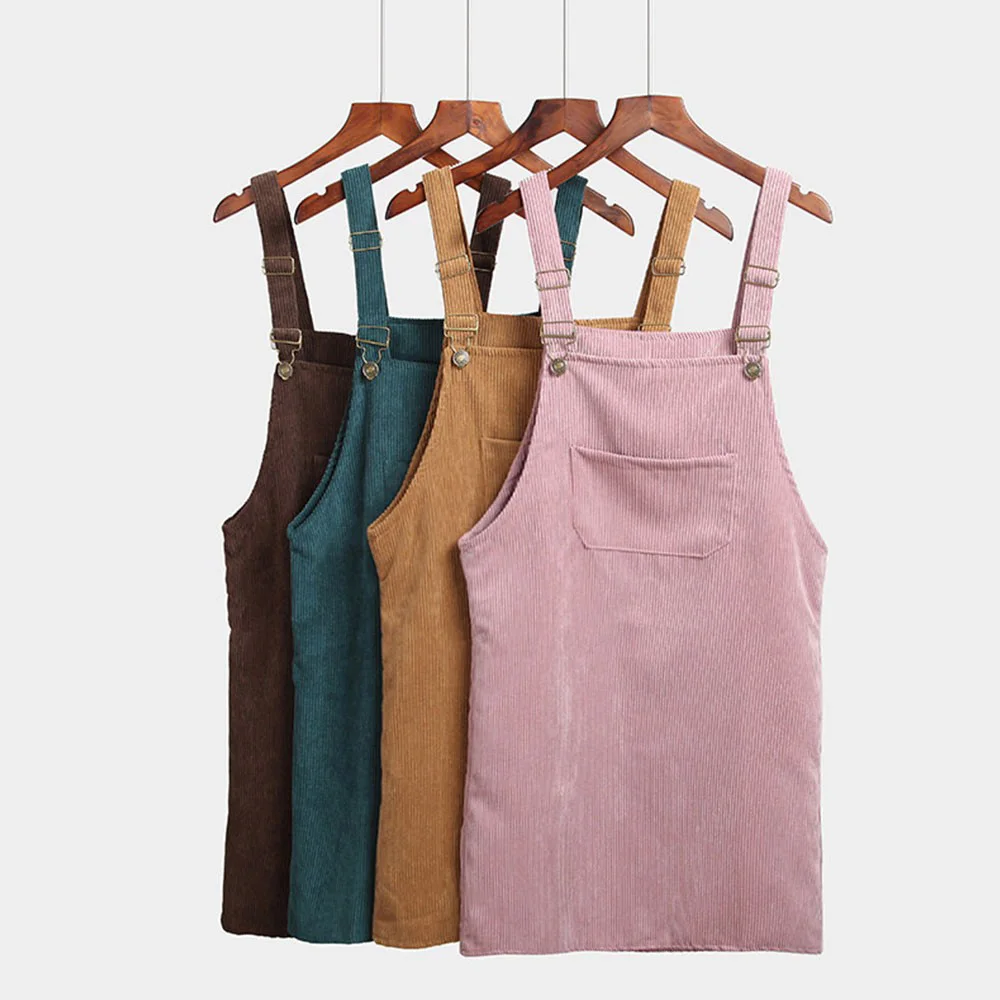 

2019 Spring Autumn Women Dress Sarafan Fashion Korean Vintage Sundress College Wind Corduroy Strap Dress Female Solid Midi Dress