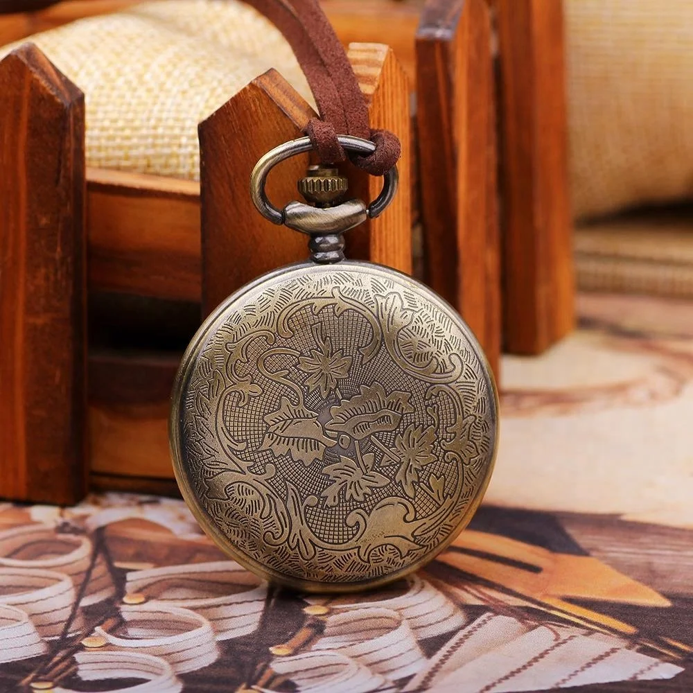 
Mens Womens Fashion Gift Animal Bird Charm Leather Rope Bronze Ancient Pocket Watch 