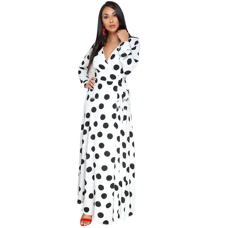 

Latest Dots Design Retro Vintage V Neck Dress Long Sleeve Swing Boho Dress